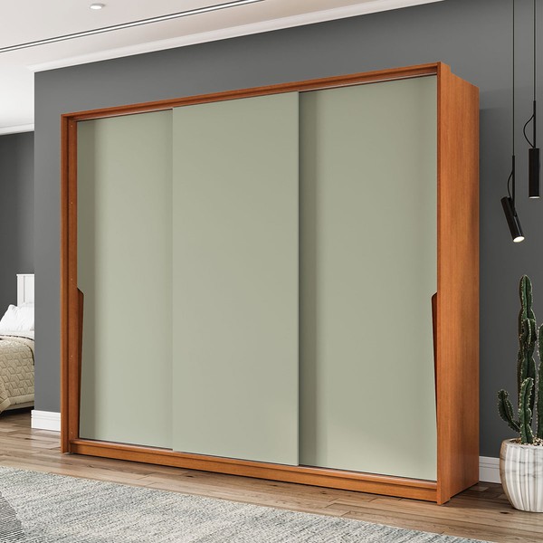 Guarda-Roupa Casal Porto 3 Portas 4 Gavetas Freijó/Verde - Politorno