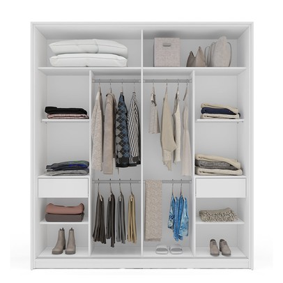 Guarda-Roupa Casal Porto 2 Portas 2 Gavetas com Espelho Branco/Azul - Politorno