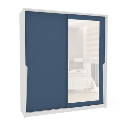 Guarda-Roupa Casal Porto 2 Portas 2 Gavetas com Espelho Branco/Azul - Politorno