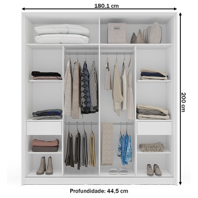 Guarda-Roupa Casal Porto 2 Portas 2 Gavetas com Espelho Branco/Azul - Politorno