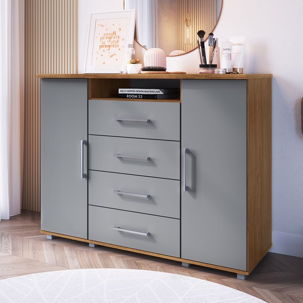 Cômoda Gold 2 Portas 4 Gavetas Freijó/Cinza - Irm Móveis