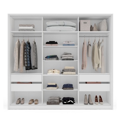 Guarda-Roupa Casal Porto 3 Portas 4 Gavetas com Espelho Branco/Azul - Politorno