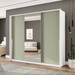 Guarda-Roupa Casal Porto 3 Portas 4 Gavetas com Espelho Branco/Verde - Politorno