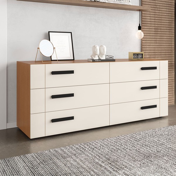 Cômoda Lisboa 6 Gavetas Creme/Freijó - Politorno