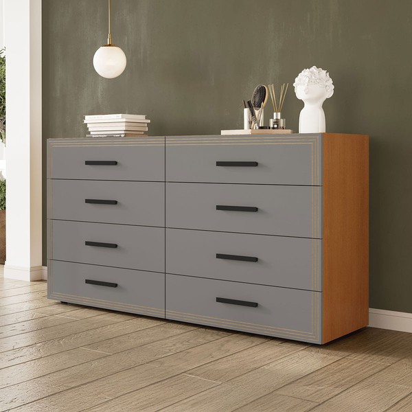 Cômoda Valência 8 Gavetas Cinza/Freijó - Politorno