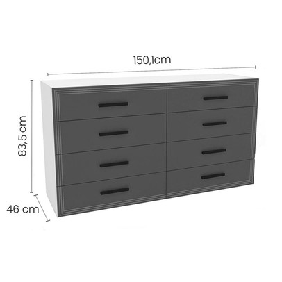 Cômoda Valência 8 Gavetas Cinza/Freijó - Politorno