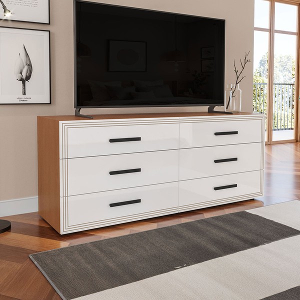 Cômoda Valência 6 Gavetas Branco/Freijó - Politorno