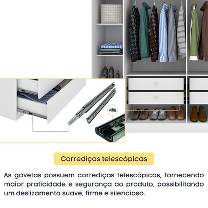 Guarda-Roupa Casal Filadélfia 6 Portas 4 Gavetas Neve - Pnr Móveis