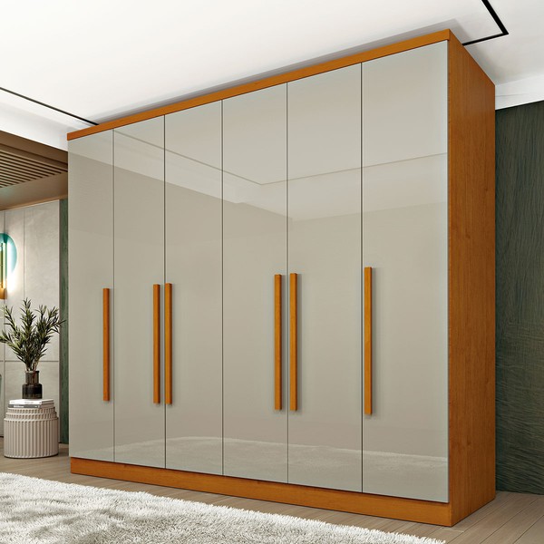 Guarda-Roupa Casal Filadélfia 6 Portas 4 Gavetas Cinamomo/Off White - Pnr Móveis