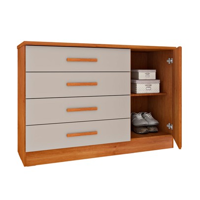 Cômoda Aris 1 Porta 4 Gavetas Cinamomo/Off White - Pnr Móveis