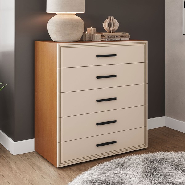 Cômoda Valência 5 Gavetas Creme/Freijó - Politorno