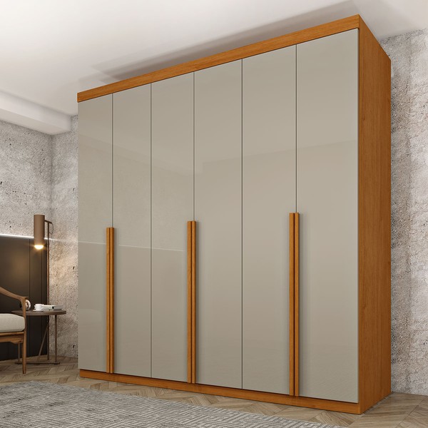Guarda-Roupa Casal Toulon 6 Portas 4 Gavetas Cinamomo/Off White - Pnr Móveis