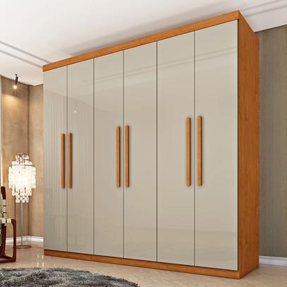 Guarda-Roupa Casal Nantes 6 Portas 4 Gavetas Cinamomo/Off White - Pnr Móveis