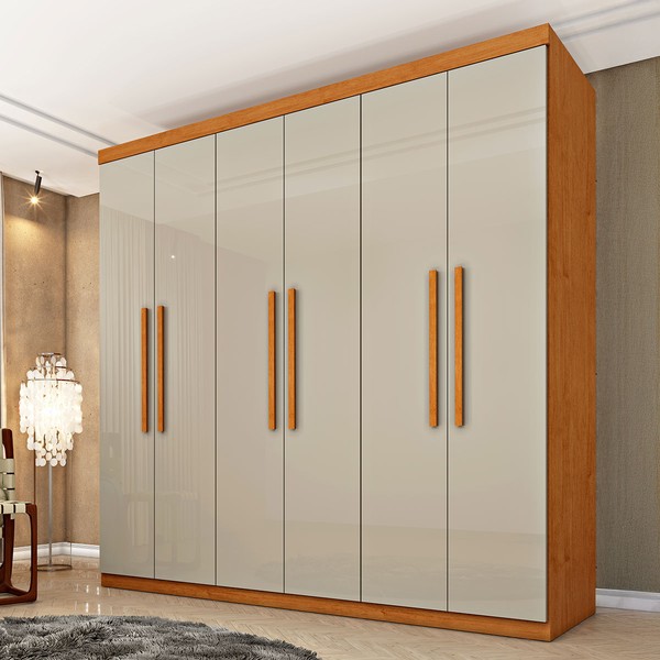Guarda-Roupa Casal Nantes 6 Portas 4 Gavetas Cinamomo/Off White - Pnr Móveis