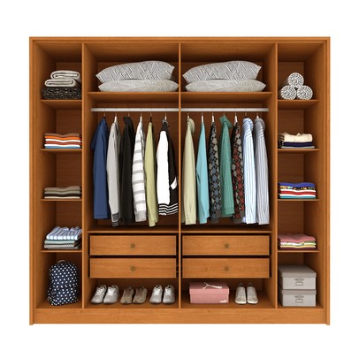 Guarda-Roupa Casal Taiwan 6 Portas 4 Gavetas Ripado Cinamomo - Pnr Móveis