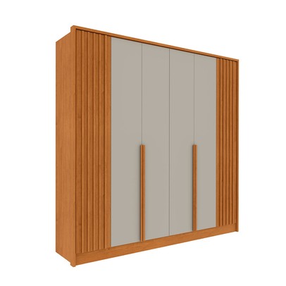 Guarda-Roupa Casal Taiwan 6 Portas 4 Gavetas Ripado Cinamomo/Off White - Pnr Móveis