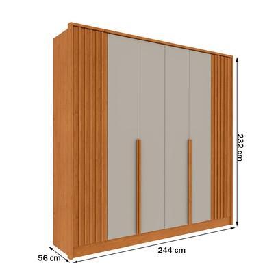 Guarda-Roupa Casal Taiwan 6 Portas 4 Gavetas Ripado Cinamomo/Off White - Pnr Móveis