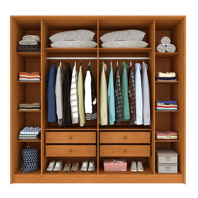 Guarda-Roupa Casal Taiwan 6 Portas 4 Gavetas Ripado Cinamomo/Off White - Pnr Móveis