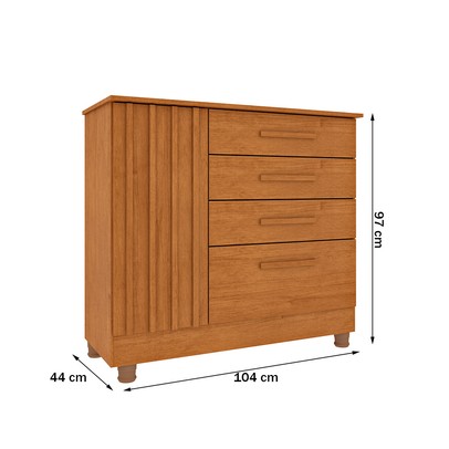 Cômoda Sobral 1 Porta 4 Gavetas Ripado Cinamomo - Pnr Móveis