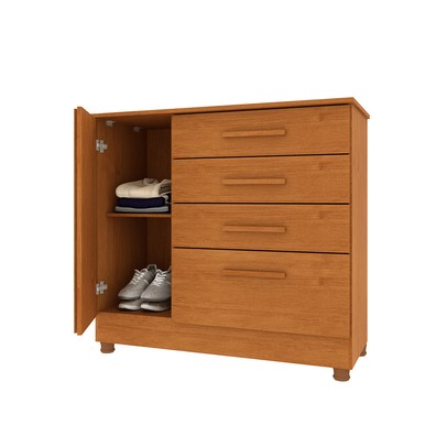 Cômoda Sobral 1 Porta 4 Gavetas Ripado Cinamomo - Pnr Móveis