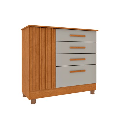 Cômoda Sobral 1 Porta 4 Gavetas Ripado Cinamomo/Off White - Pnr Móveis