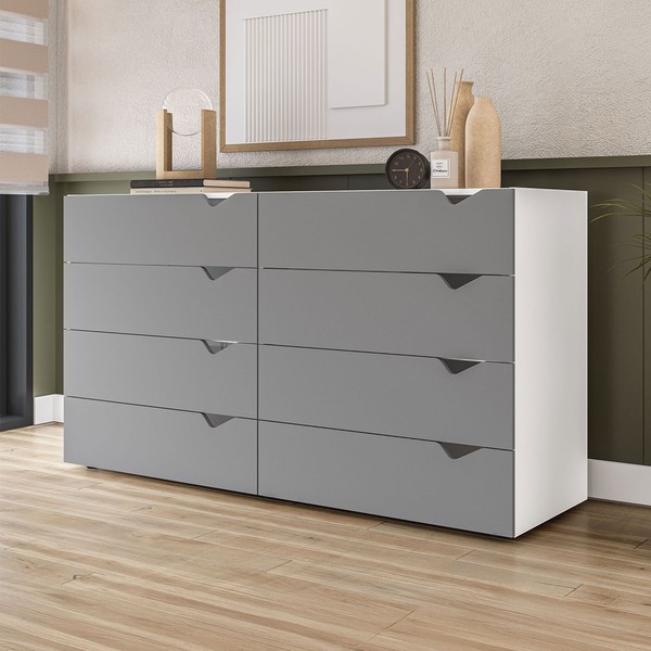 Cômoda Porto 8 Gavetas Cinza/Branco - Politorno