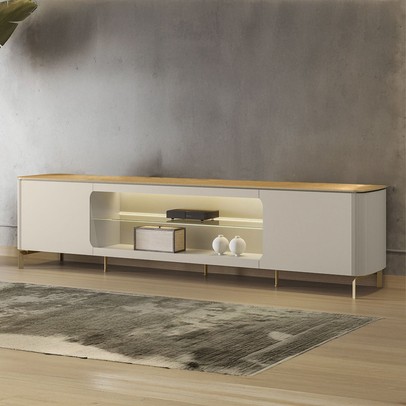 Rack para TV Até 85 Polegadas Santorini 2 Portas com Vidro e Led Tauari/Off White - Linea Brasil