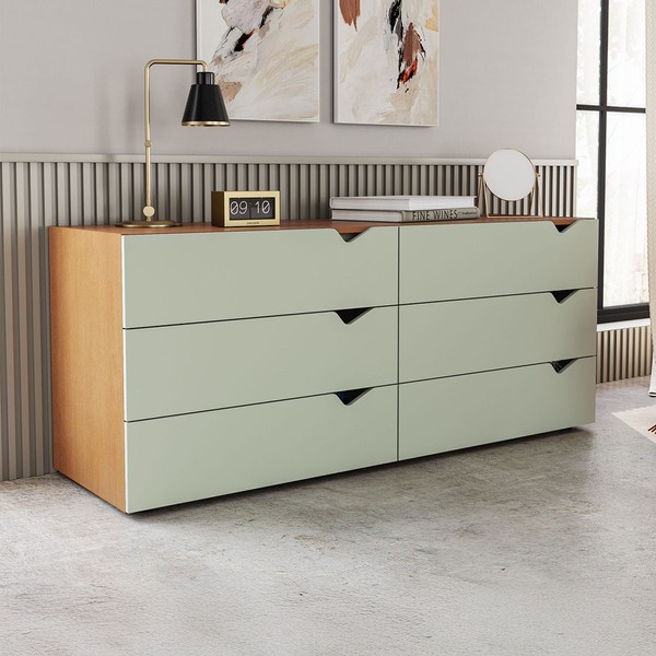 Cômoda Porto 6 Gavetas Verde/Freijó - Politorno