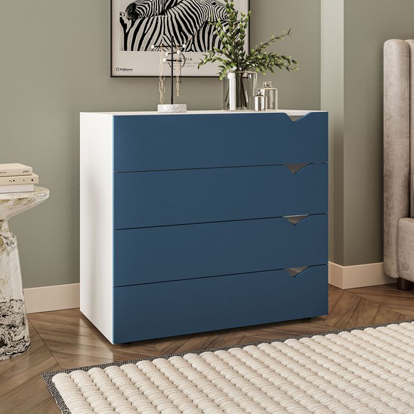 Cômoda Porto 4 Gavetas Azul/Branco - Politorno