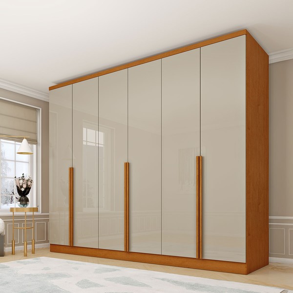 Guarda-Roupa Casal Village 6 Portas 4 Gavetas Cinamomo/Off White - Pnr Móveis