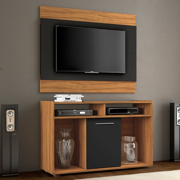 Rack com Painel para TV Até 43 Polegadas Show 1 Porta Freijó Trend/Preto Tx - Pnr Móveis