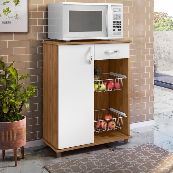 Armário de Cozinha Coral 1 Porta 1 Gaveta com Fruteira Freijó Trend/Branco New - Pnr Móveis
