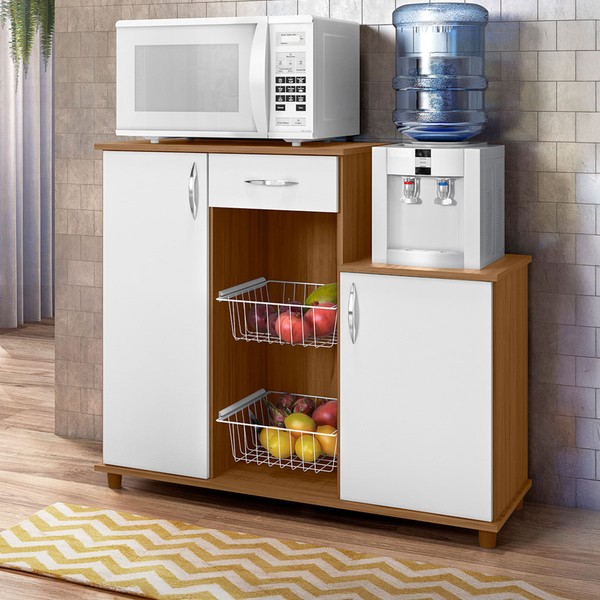 Armário de Cozinha para Forno com Fruteira 2 Portas 1 Gaveta Isla Freijó Trend/Branco New - Pnr Móveis