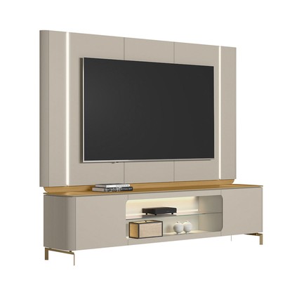 Rack com Painel para TV Até 75 Polegadas Santorini 2 Portas com Vidro e Led Tauari/Off White - Linea Brasil