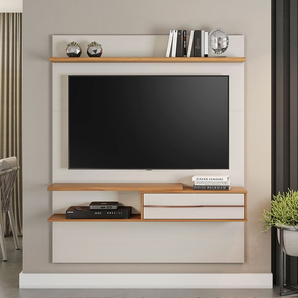 Painel para TV Até 55 Polegadas 1 Porta Eagle Off White/Freijó - Pnr Móveis