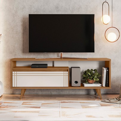 Rack para TV Até 60 Polegadas 1 Porta Tasu Freijó Trend/Off White Tx - Pnr Móveis