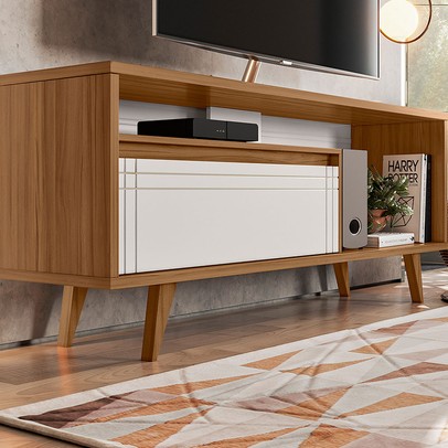 Rack para TV Até 60 Polegadas 1 Porta Tasu Freijó Trend/Off White Tx - Pnr Móveis