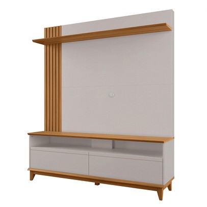 Estante para TV Até 65 Polegadas 2 Portas Ripado Hill Off White Tx/Freijó Trend - Pnr Móveis