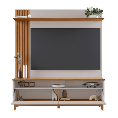 Estante para TV Até 65 Polegadas 2 Portas Ripado Hill Off White Tx/Freijó Trend - Pnr Móveis