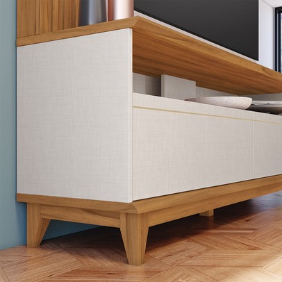 Estante para TV Até 65 Polegadas 2 Portas Ripado Hill Off White Tx/Freijó Trend - Pnr Móveis