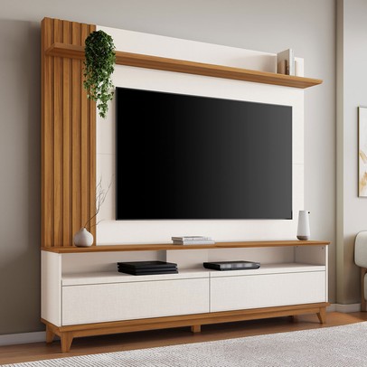 Estante para TV Até 65 Polegadas 2 Portas Ripado Hill Off White Tx/Freijó Trend - Pnr Móveis