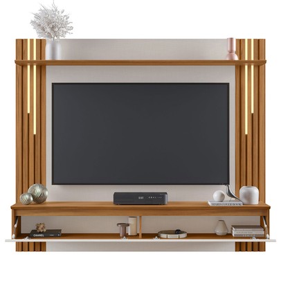 Painel para TV Até 65 Polegadas 1 Porta Ripado com Led Frade Off White Tx/Freijo Trend - Pnr Móveis