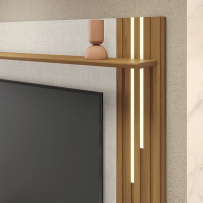 Painel para TV Até 65 Polegadas 1 Porta Ripado com Led Frade Off White Tx/Freijo Trend - Pnr Móveis