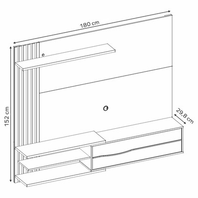 Painel para TV para TV de 65 Polegadas 1 Porta Ripado com Led Gibraltar Off White Tx/Freijó Trend - Pnr Móveis