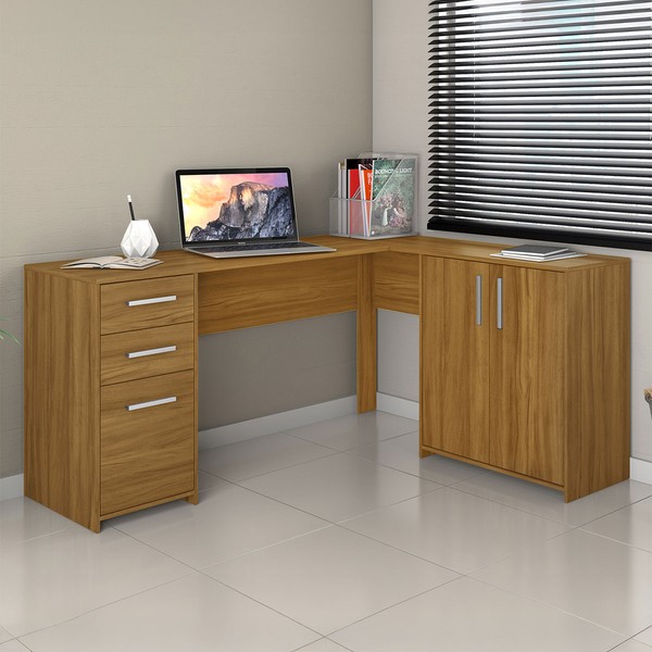 Mesa para Escritório 2 Portas 3 Gavetas Mirage Freijo - Pnr Móveis