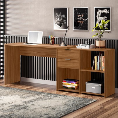 Mesa para Escritório 2 Gavetas Golfo Freijó - Pnr Móveis