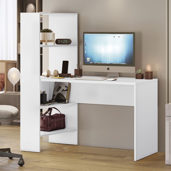 Mesa Escrivaninha Office 3 Prateleiras Dublin Branco New - Pnr Móveis