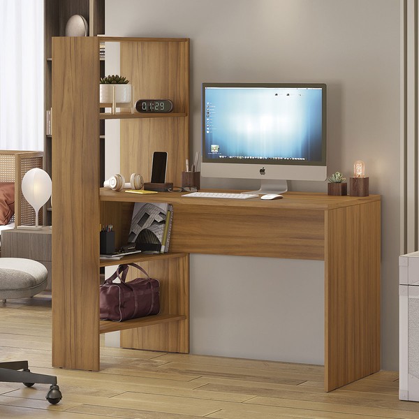 Mesa Escrivaninha Office 3 Prateleiras Dublin Freijó Trend - Pnr Móveis