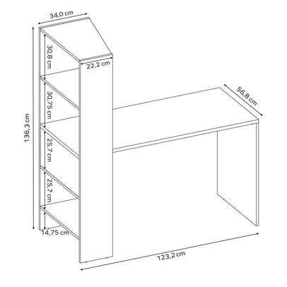 Mesa Escrivaninha Office 3 Prateleiras Dublin Off White/Freijó Trend - Pnr Móveis