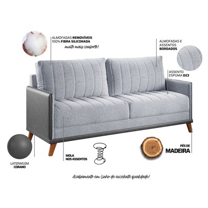 Sofá 4 Lugares Living Distreto Inox/Chumbo - Vian